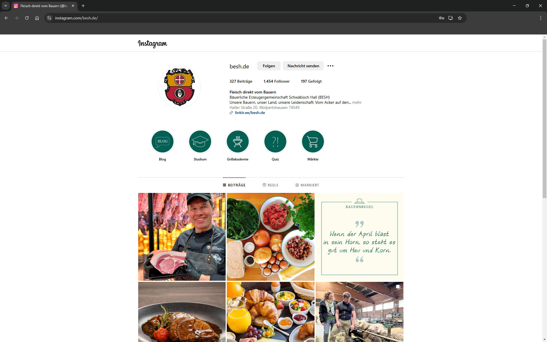 Screenshot des Instagram-Auftritts der Bäuerlichen Erzeugergemeinschaft Schwäbisch Hall